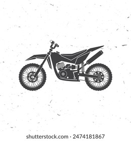 Motorcycle for mountain hill. Vector illustration. Sport motorbike for extreme jump and race. Motocross bike icon silhouettes.