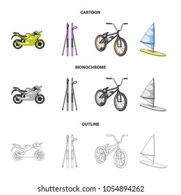 Motorcycle, mountain skiing, biking, surfing with a sail.Extreme sport set collection icons in cartoon,outline,monochrome style vector symbol stock illustration web.