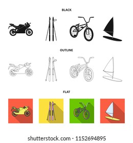 Motorcycle, mountain skiing, biking, surfing with a sail.Extreme sport set collection icons in cartoon style vector symbol stock illustration web.