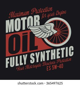 Motorcycle oil typography, t-shirt graphics, vectors