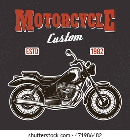 Motorcycle on dark background vector t-shirt print with texture on separate layer
