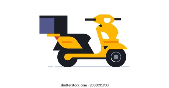 Motorcycle for an online home delivery service. Transport for delivering parcels and food to your home. Bike, scooter, moto, motorbike, motorcycle, moped, courier. Vector illustration.