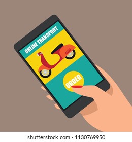 motorcycle online transport on smartphone application. vector illustration