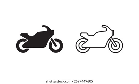 Contorno de la motocicleta e iconos sólidos con fondo transparente