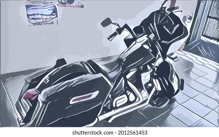motorcycle painting, in black and white color very cool