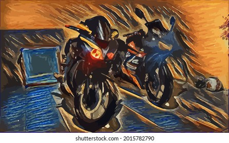 motorcycle painting,  very cool color and realistic 