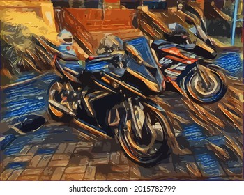 motorcycle painting,  very cool color and realistic 