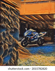 motorcycle painting,  very cool color and realistic 