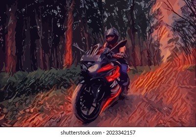 motorcycle painting, very cool color and realistic 