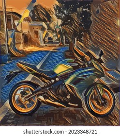 motorcycle painting, very cool color and realistic 