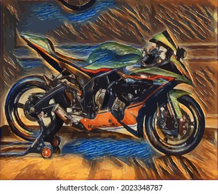motorcycle painting, very cool color and realistic 