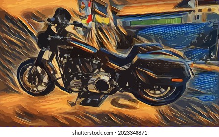 motorcycle painting, very cool color and realistic 