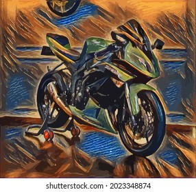 motorcycle painting, very cool color and realistic 