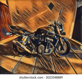 motorcycle painting, very cool color and realistic 