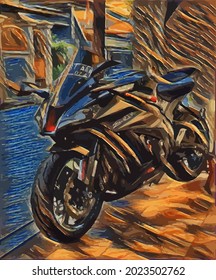 motorcycle painting, very cool color and realistic 