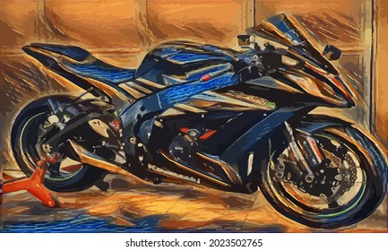 motorcycle painting, very cool color and realistic 