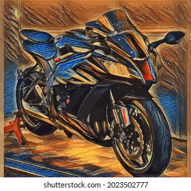 motorcycle painting, very cool color and realistic 