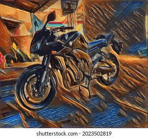 motorcycle painting, very cool color and realistic 