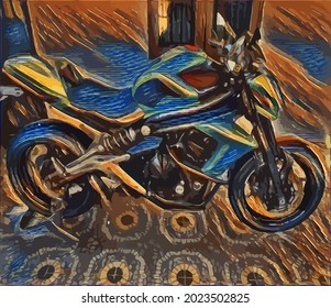 motorcycle painting, very cool color and realistic 