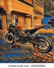 motorcycle painting, very cool color and realistic 