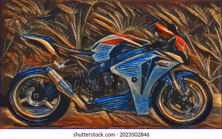 motorcycle painting, very cool color and realistic 
