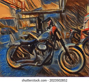 motorcycle painting, very cool color and realistic 