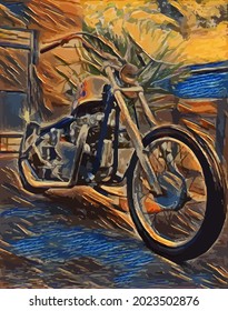 motorcycle painting, very cool color and realistic 