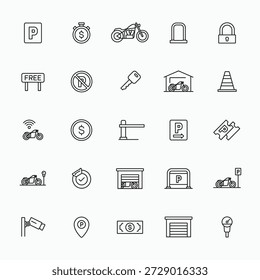 Motorcycle parking icons set. Simple linear illustration of motorcycle parking symbol logo icons collections. Editable stroke