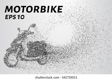 Motorcycle of the particles. Motorbike consists of circles and points. Vector illustration.