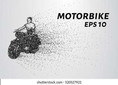 Motorcycle of the particles. Motorbike consists of small circles. Vector illustration.