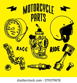 Motorcycle parts drawing vector