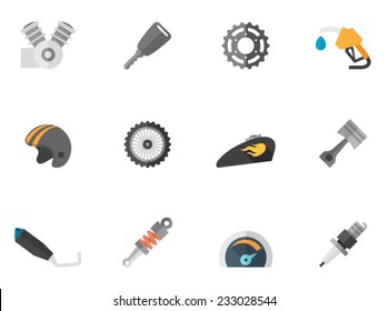 Motorcycle parts icons in flat colors style.