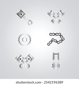 Motorcycle parts icons, helmet, gloves, jacket, speed meter, Gear, motorcycle parts, bike logo with a silver background