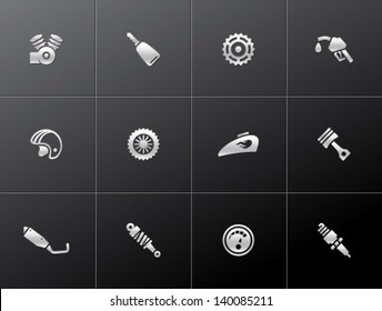 Motorcycle parts icons in metallic style