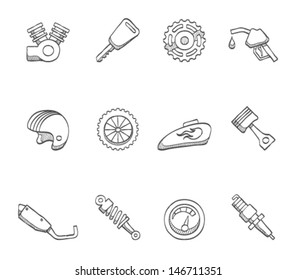 Motorcycle parts icons in sketch.