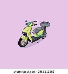 Motorcycle pastel color, matic motorcycle, scooter touring with isometric design.