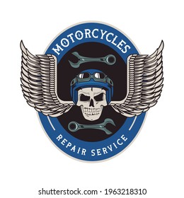 motorcycle patche with skull flying