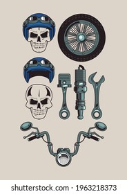motorcycle patches eight set icons