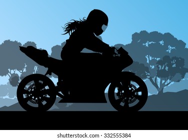 Motorcycle performance extreme stunt driver woman vector background concept