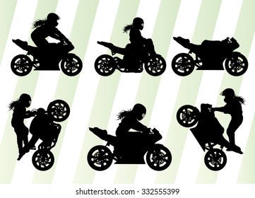 Motorcycle Performance Extreme Stunt Driver Woman Set