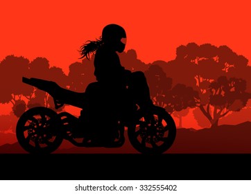 Motorcycle performance extreme stunt driver woman vector background concept