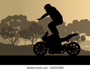 Motorcycle performance extreme stunt driver man vector background concept