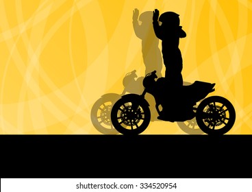 Motorcycle performance extreme stunt driver man vector background concept