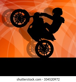 Motorcycle performance extreme stunt driver man vector background concept