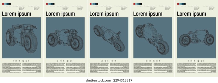 afiche de motocicleta con 5 ángulos diferentes