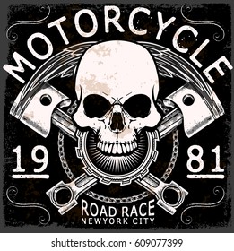 Motorcycle Poster Design Skull Fashion Tee Graphic