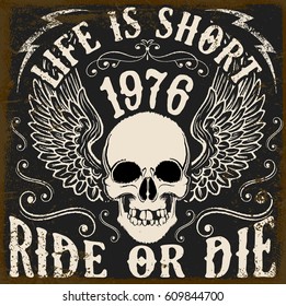 Motorcycle Poster Design Skull Fashion Tee Graphic