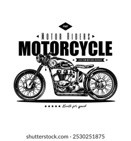 Motorcycle poster. Original vector illustration in vintage style. T-shirt design. Hand drawn, not AI