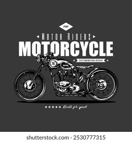 Motorcycle poster. Original vector illustration in vintage style. T-shirt design. Hand drawn, not AI