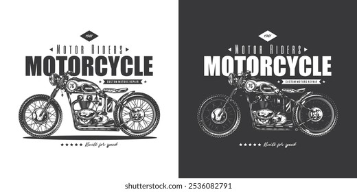 Cartaz de motocicleta. Ilustração vetorial original em estilo vintage. Design de camiseta. Desenhado à mão, não com IA